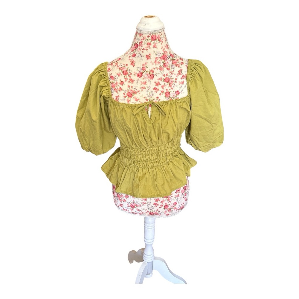 Faithfull the Brand Olive Green Puff Sleeve Blouse (118)